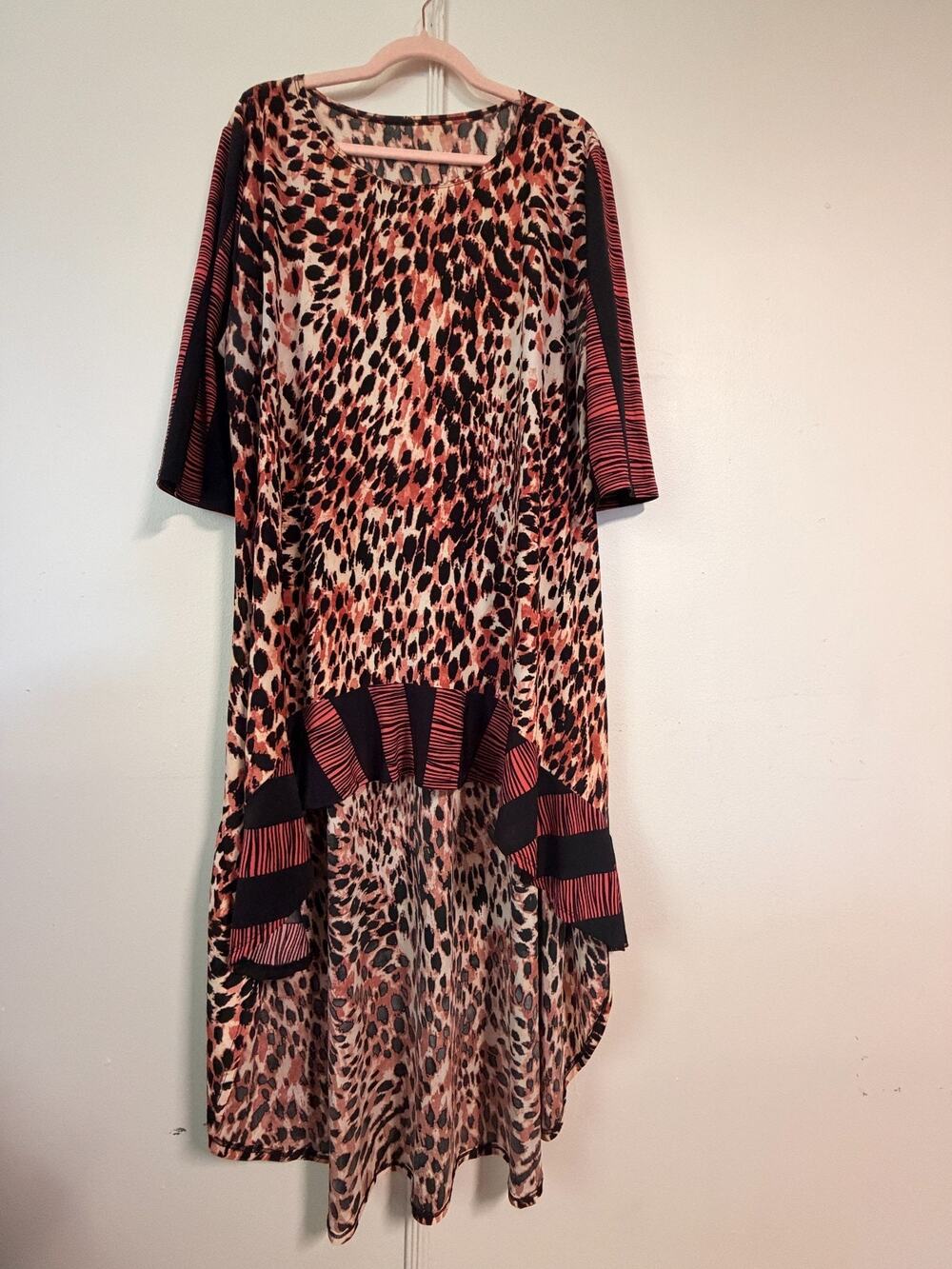 Leopard Print Hi Low Maxi Dress XL Plus Size Mixed Geometric Animal Knit Blouse
